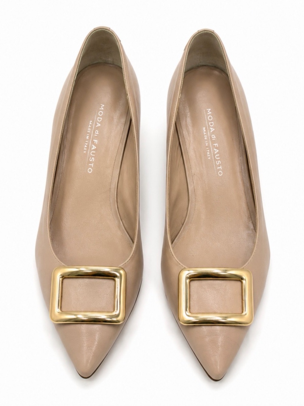 Moda di Fausto Made in Italy Nude Leather Pointed Toe Pumps | Size 38